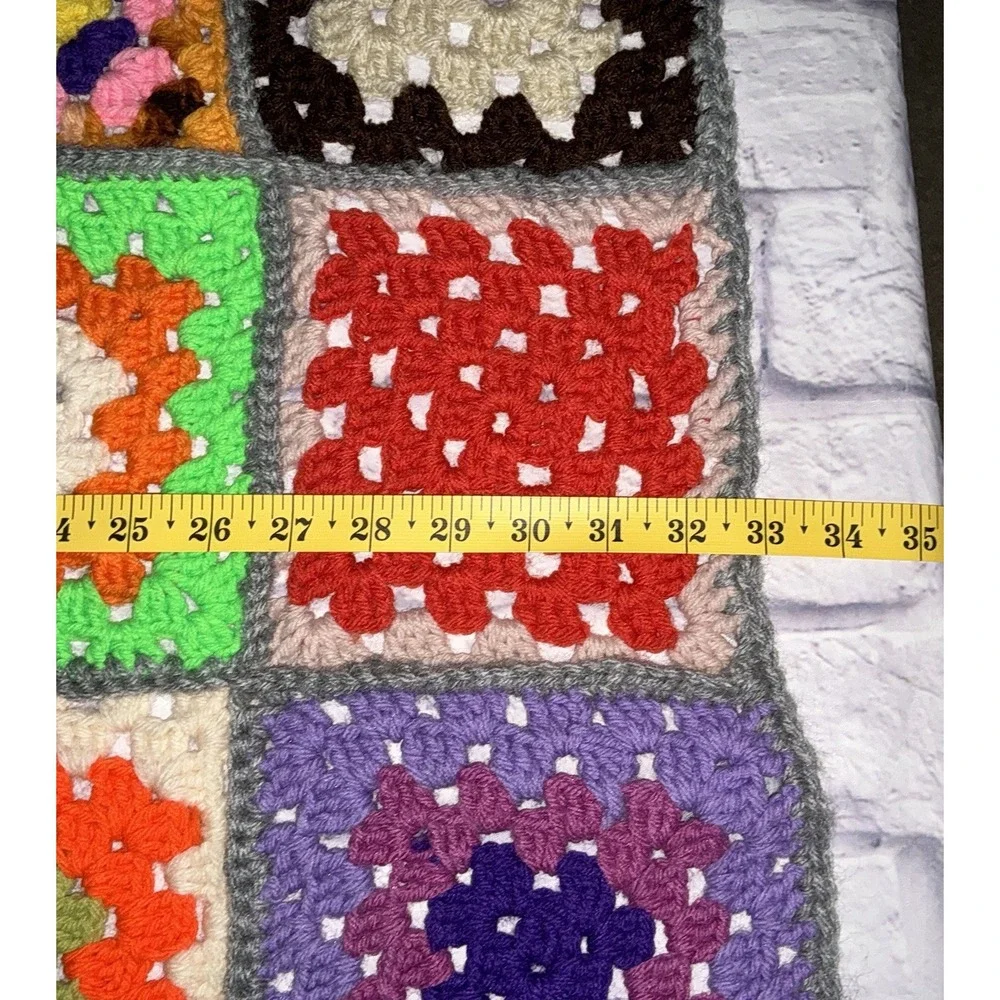 Hand Crochet Granny Square Blanket Afghan Throw Groovy Colorful 33x37